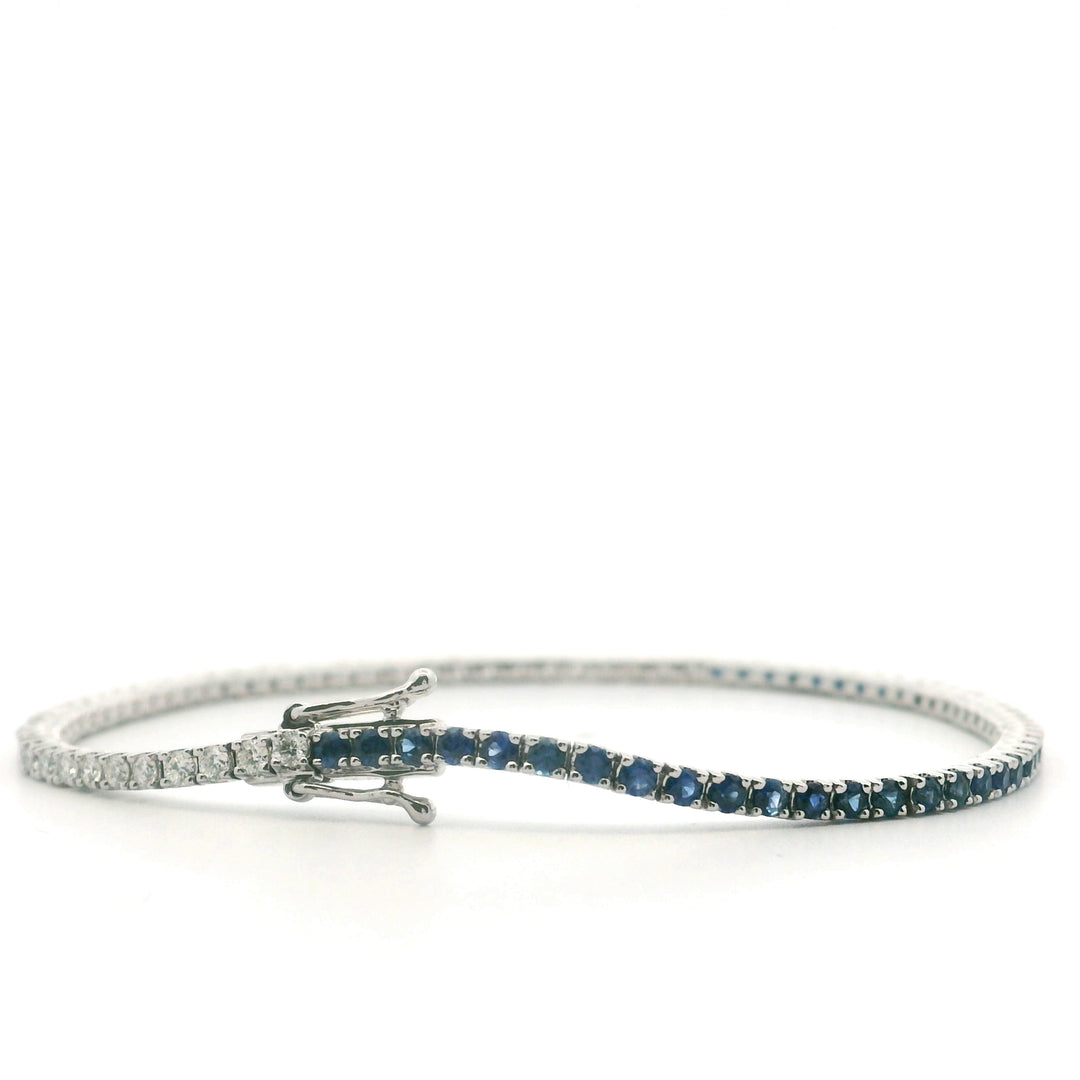 14K White Gold 2.25CTW Blue Sapphire & Diamond Half-and-Half Tennis Bracelet