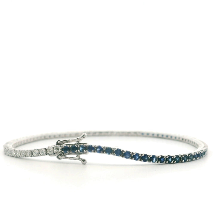 14K White Gold 2.25CTW Blue Sapphire & Diamond Half-and-Half Tennis Bracelet