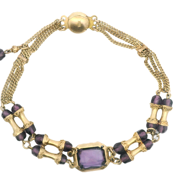 Estate 10K Yellow Gold Purple Glass Victorian Archaeological Revival Bracelet