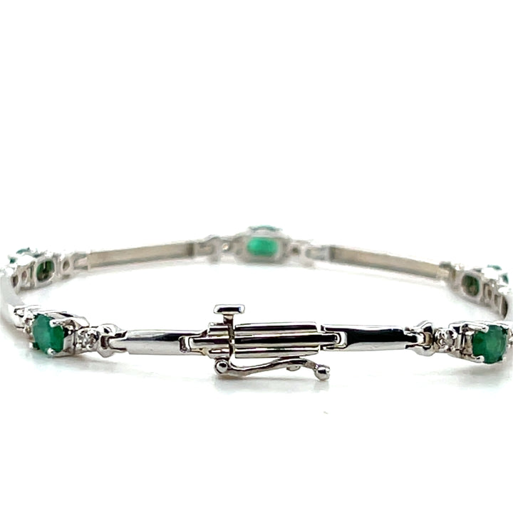 Estate 14K White Gold 1.90CTW Oval Emerald & Diamond Link Bracelet