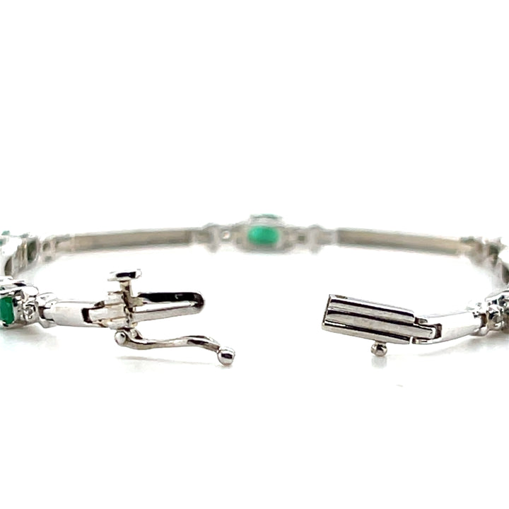 Estate 14K White Gold 1.90CTW Oval Emerald & Diamond Link Bracelet