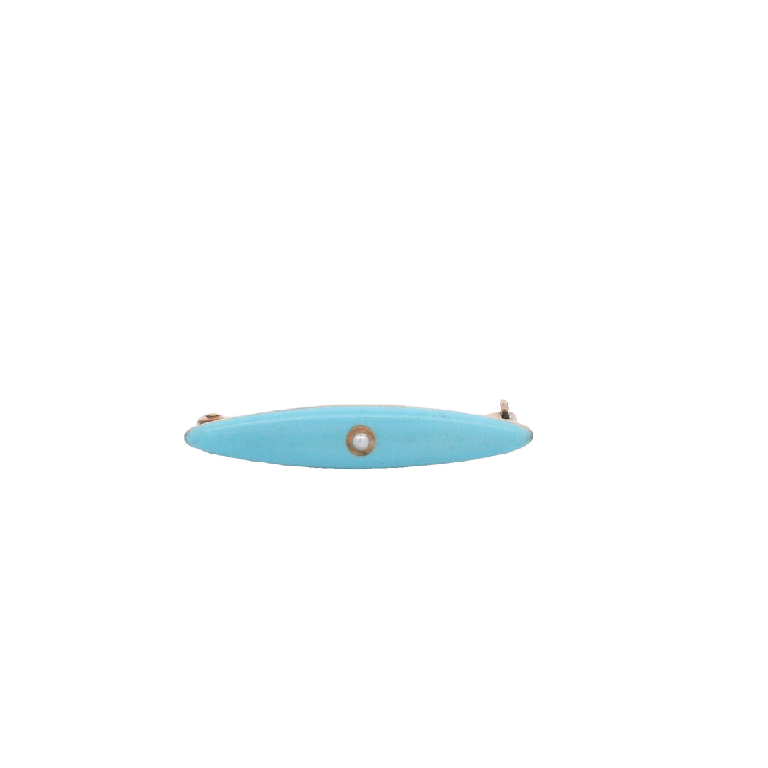 Estate 14K Yellow Gold Blue Enamel & Seed Pearl Krementz Lingerie Pin