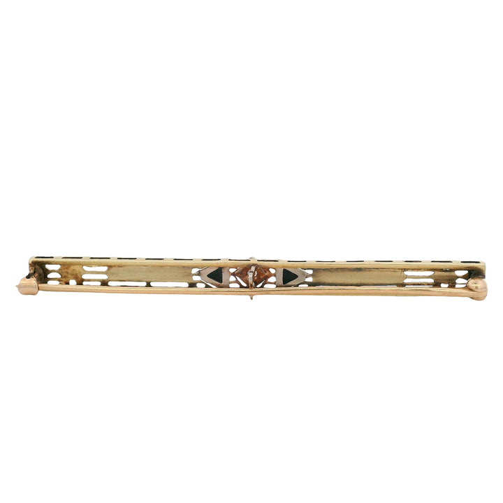 Estate 14K Two-Tone Gold Diamond & Black Glass Art Deco Bar Pin
