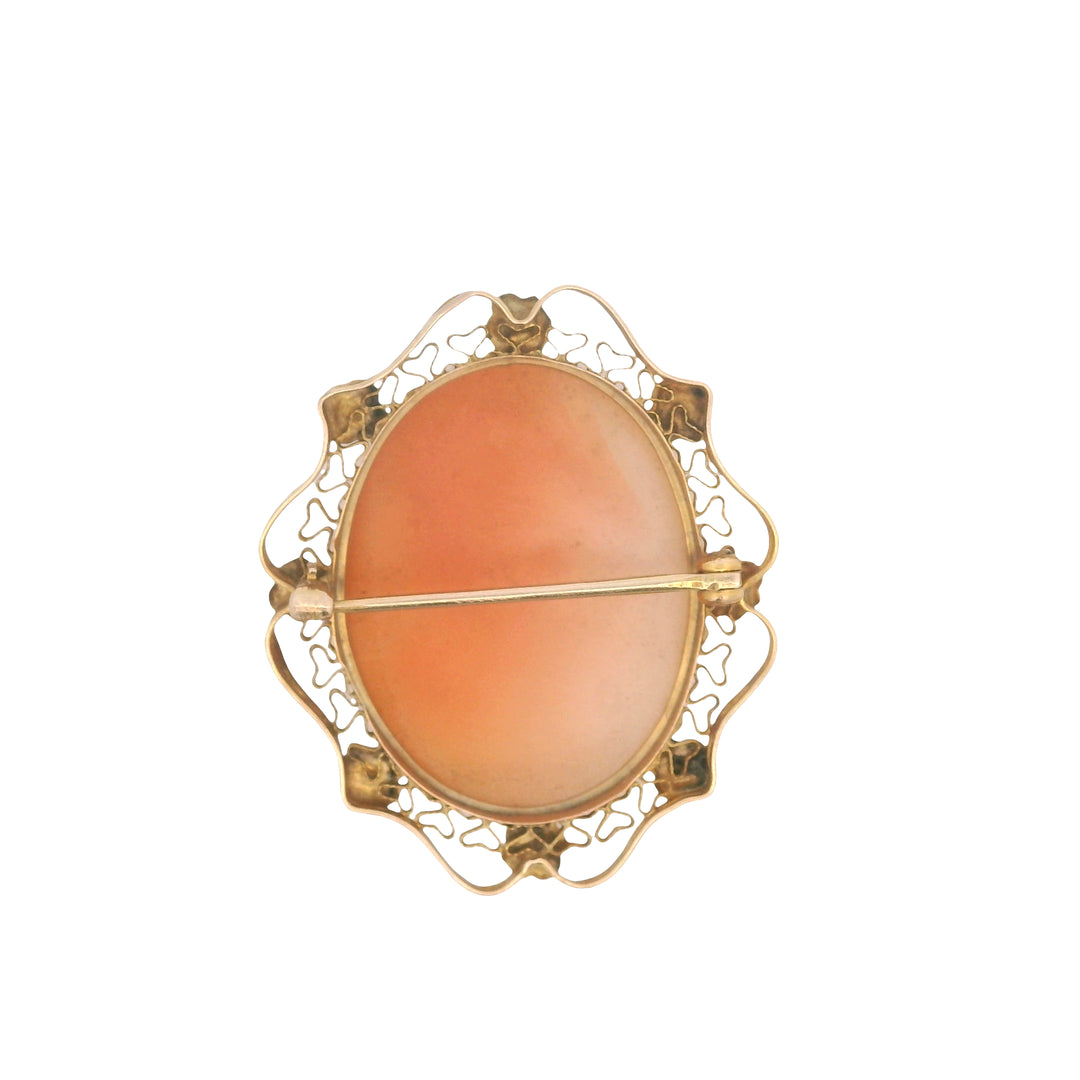 Estate 10K Yellow Gold Shell Cameo Victorian Floral Brooch