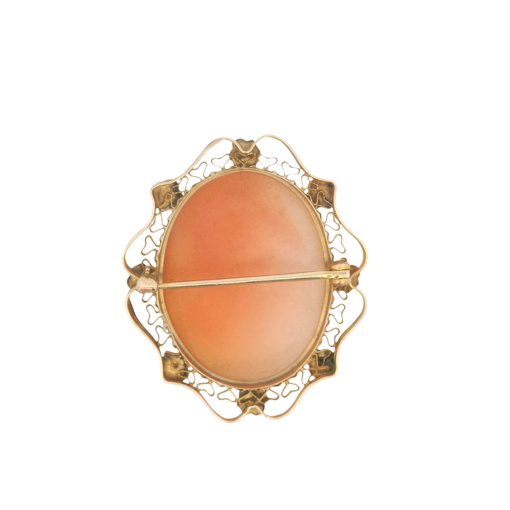 Estate 10K Yellow Gold Shell Cameo Victorian Floral Brooch