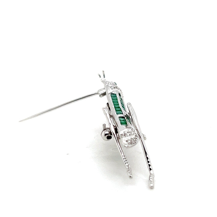 Estate 14KT White Gold Emerald and Diamond Grasshopper Brooch, ca. 1990’s