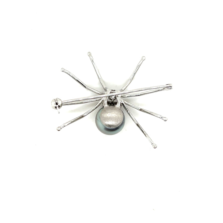 Estate 14KT White Gold Grey Pearl and Diamond Spider Brooch, Vintage