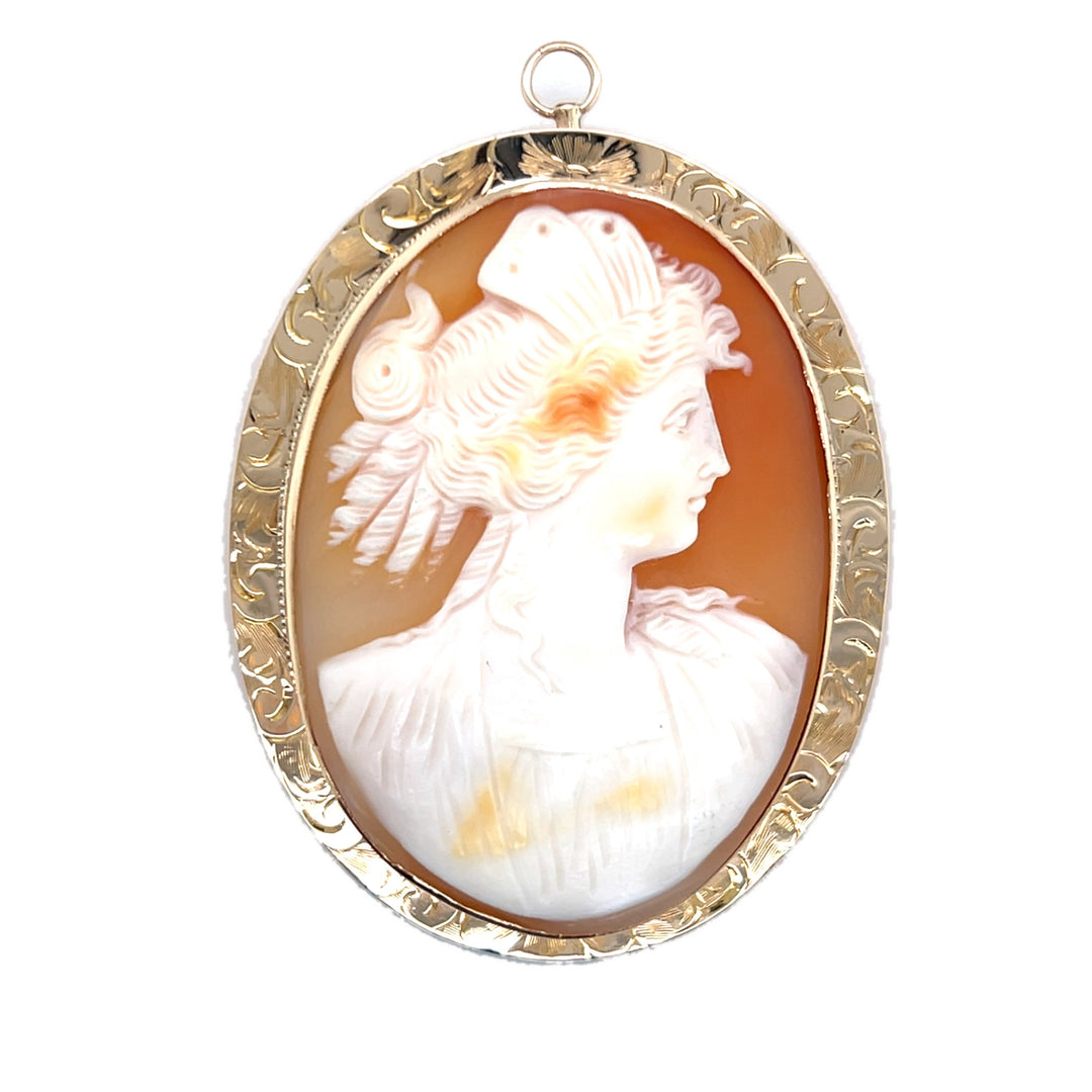 Estate 10KT Yellow Gold Large Oval Cameo Brooch/Pendant, Edwardian