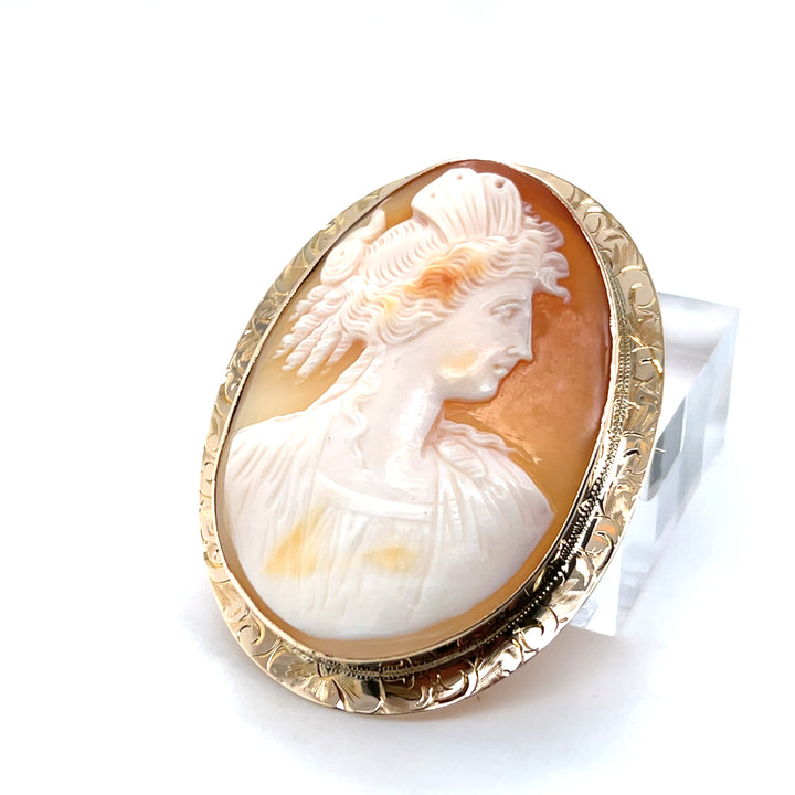 Estate 10KT Yellow Gold Large Oval Cameo Brooch/Pendant, Edwardian
