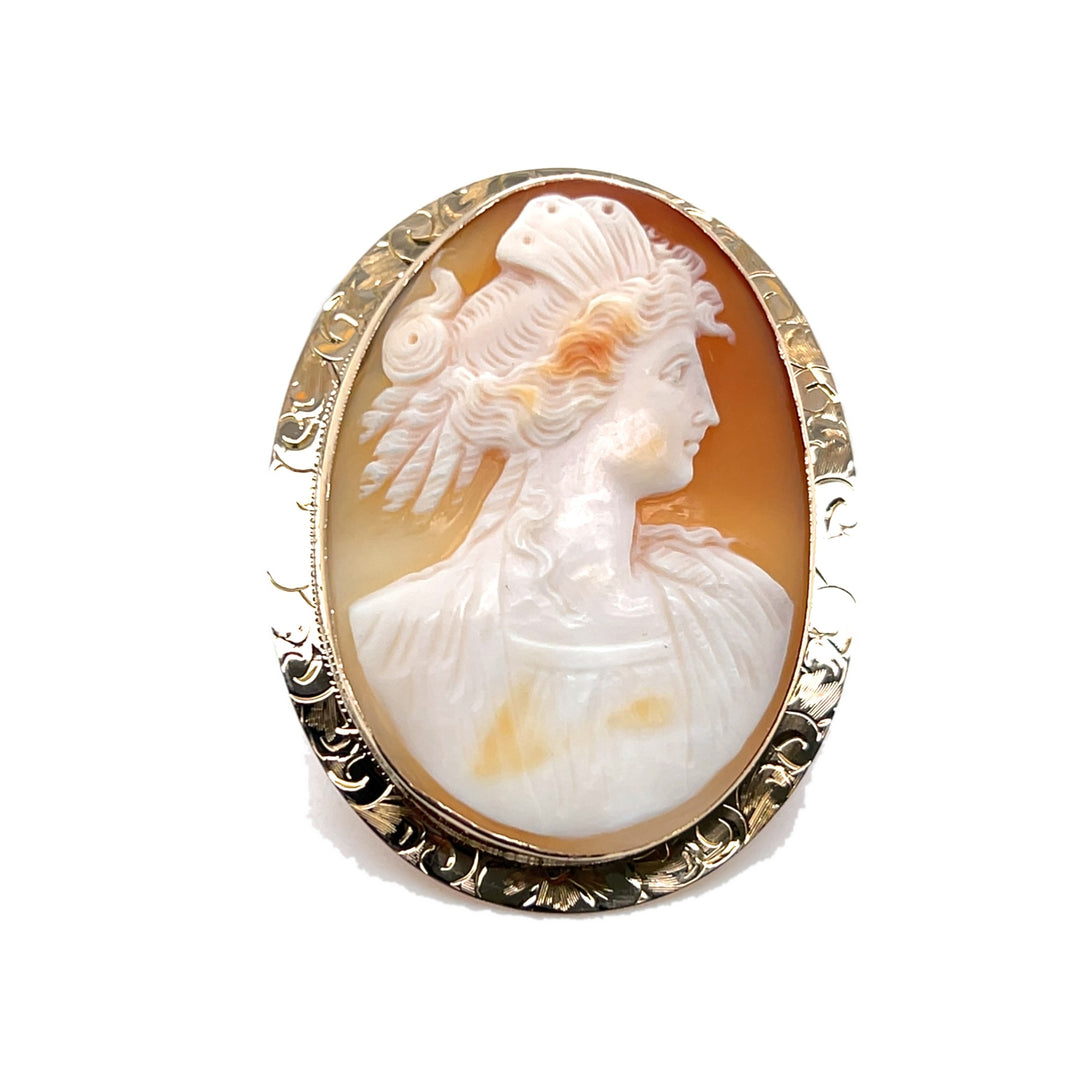 Estate 10KT Yellow Gold Large Oval Cameo Brooch/Pendant, Edwardian