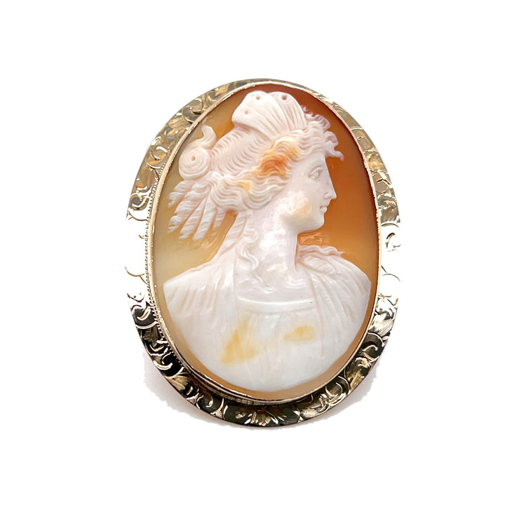 Estate 10KT Yellow Gold Large Oval Cameo Brooch/Pendant, Edwardian