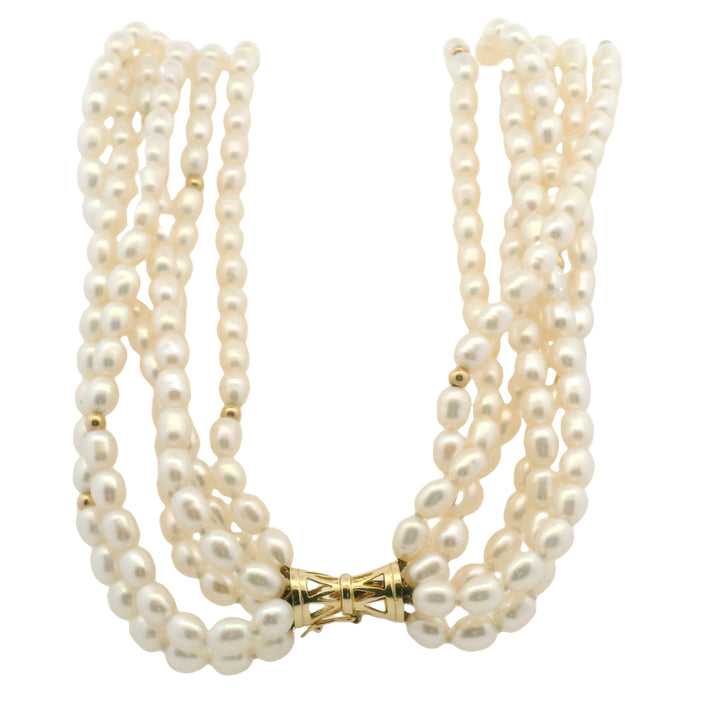Estate 14K Yellow Gold Six-Strand Pearl Necklace