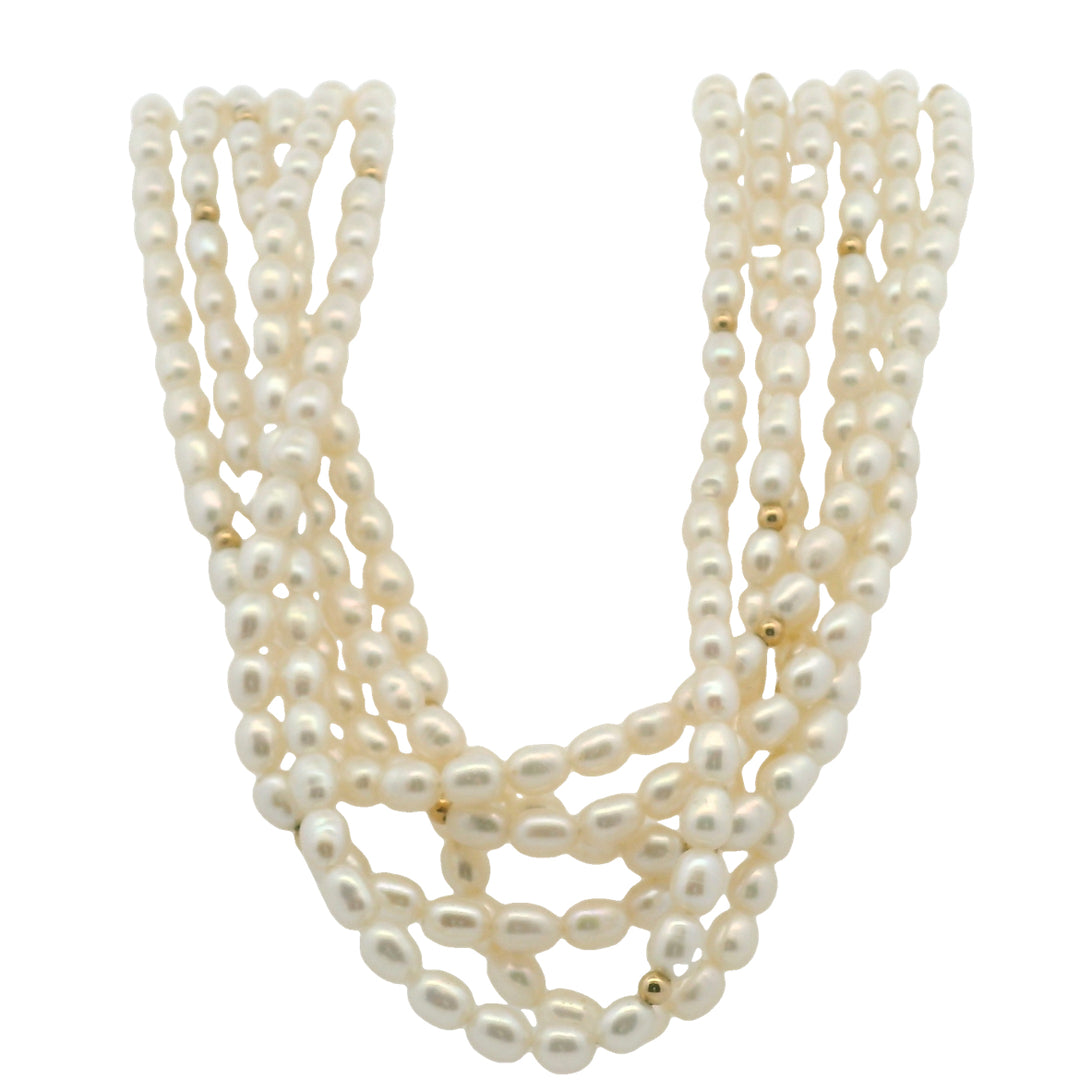 Estate 14K Yellow Gold Six-Strand Pearl Necklace