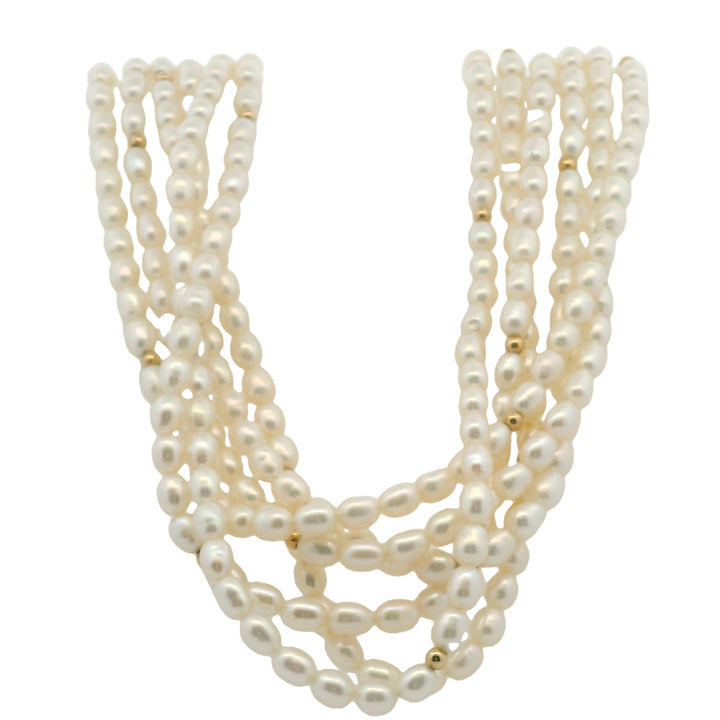 Estate 14K Yellow Gold Six-Strand Pearl Necklace