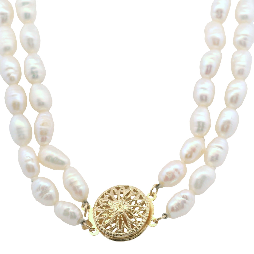 Estate 14K Yellow Gold Semi-Baoque Pearl Double-Strand Vintage Necklace