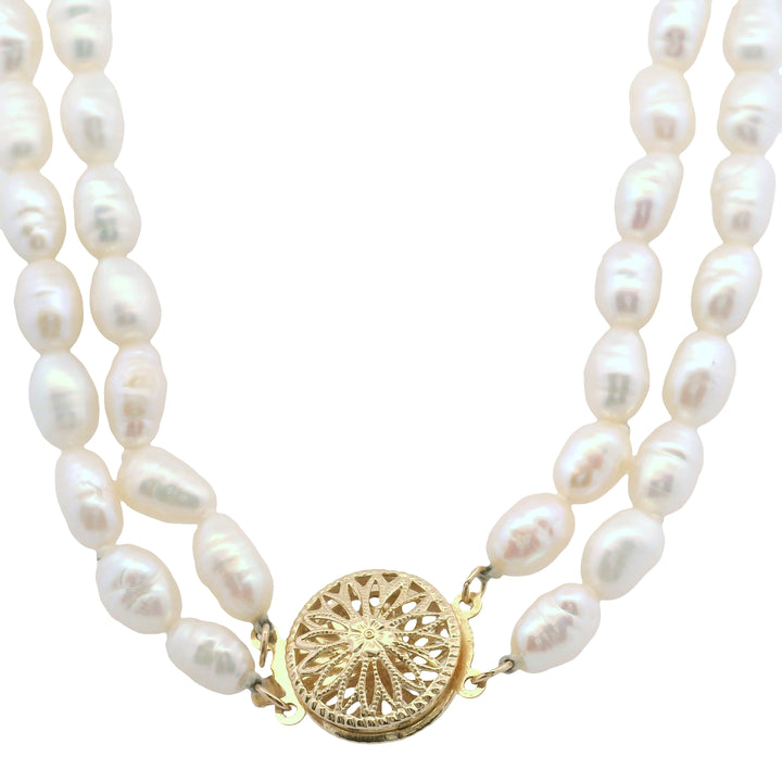 Estate 14K Yellow Gold Semi-Baoque Pearl Double-Strand Vintage Necklace