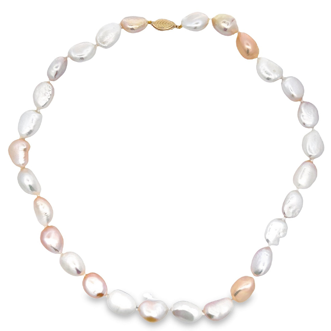 14KT Yellow Gold Multi-Color Freshwater Cultured Pearl Baroque Necklace
