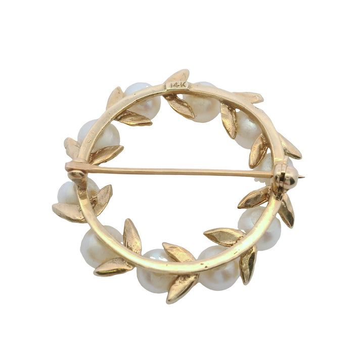 Estate 14K Yellow Gold 5.45MM Pearl Wreath Brooch