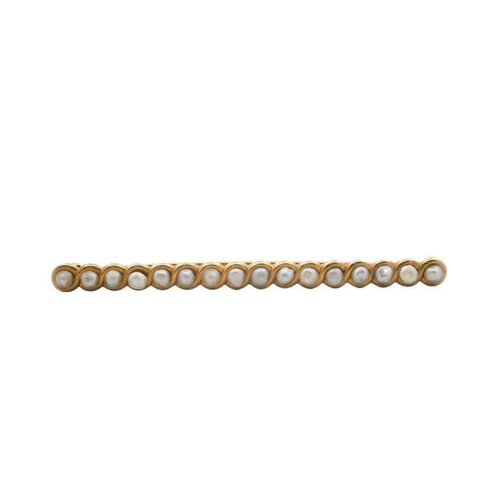 Estate Whiteside & Blank 14K Yellow Gold Twisted Pearl Bar Pin Brooch