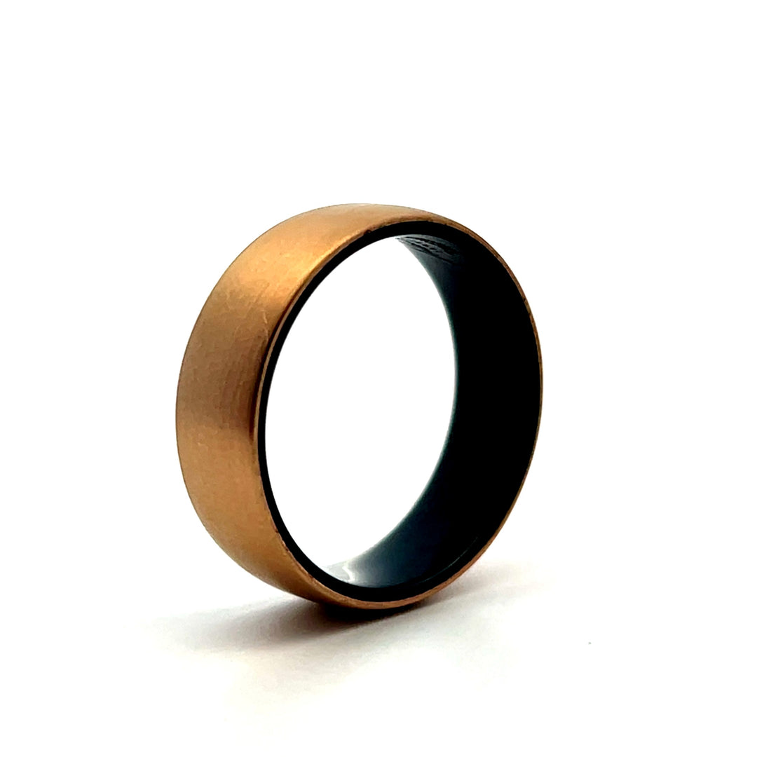 14K Yellow Gold Satin Overlay Men's Wedding Band with Black Zirconium Sleeve