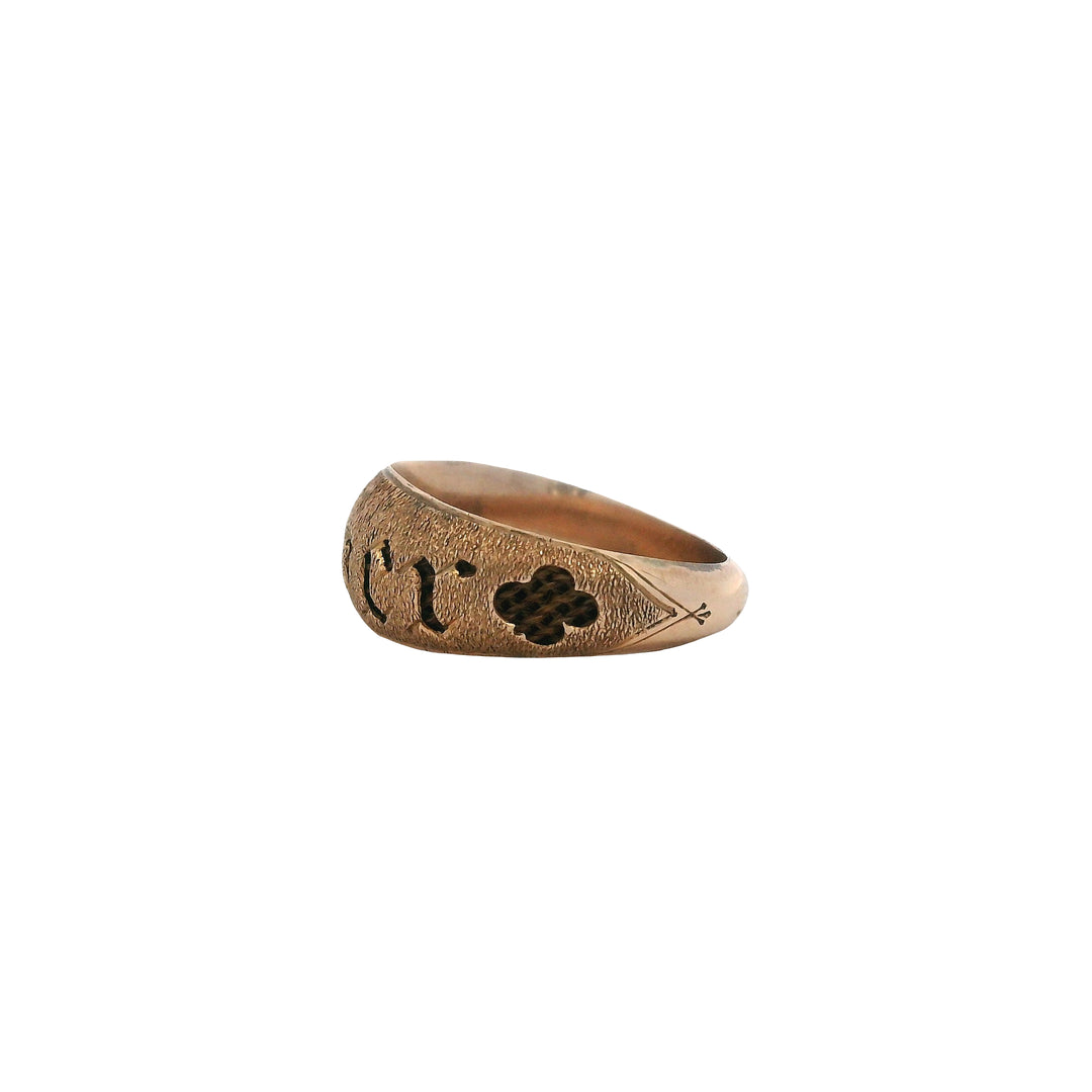 Estate 14K Yellow Gold Memorial Hairwork Ring - Victorian "Father" Remembrance As-Is
