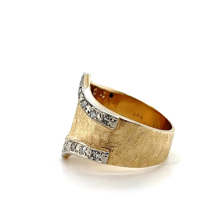 Estate 14K Two-Tone Gold 0.36CTW Diamond Double Chevron Shield Ring