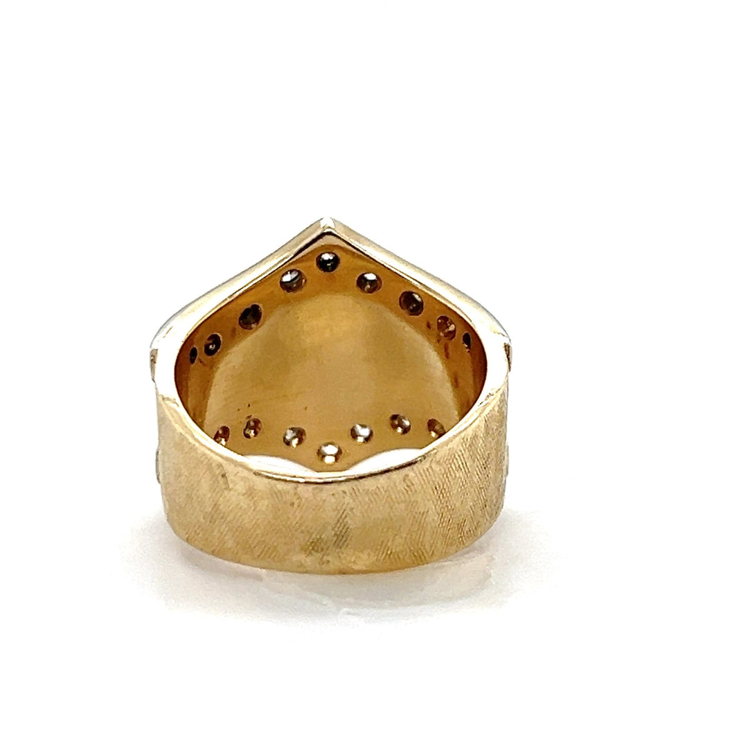 Estate 14K Two-Tone Gold 0.36CTW Diamond Double Chevron Shield Ring
