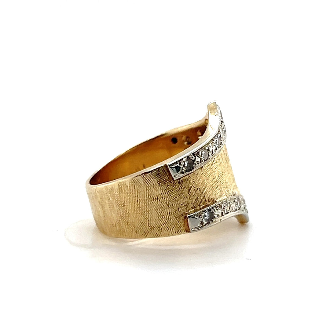 Estate 14K Two-Tone Gold 0.36CTW Diamond Double Chevron Shield Ring