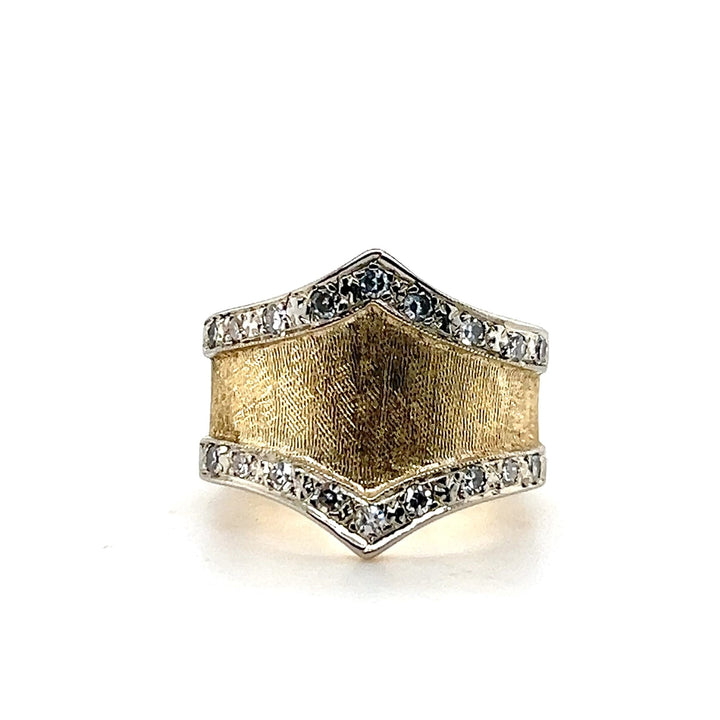Estate 14K Two-Tone Gold 0.36CTW Diamond Double Chevron Shield Ring