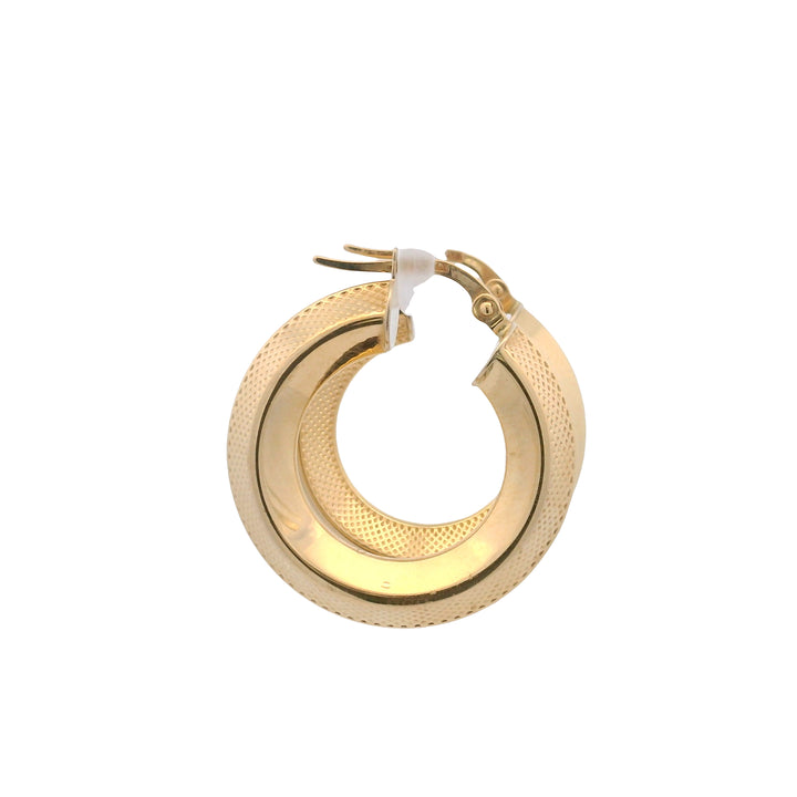 Estate 18K Yellow Gold Textured Knife Edge Hoop Earrings
