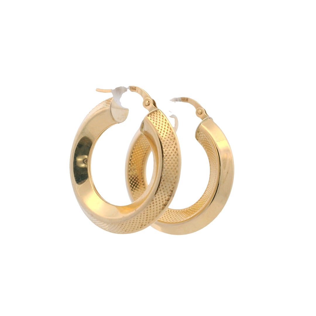 Estate 18K Yellow Gold Textured Knife Edge Hoop Earrings