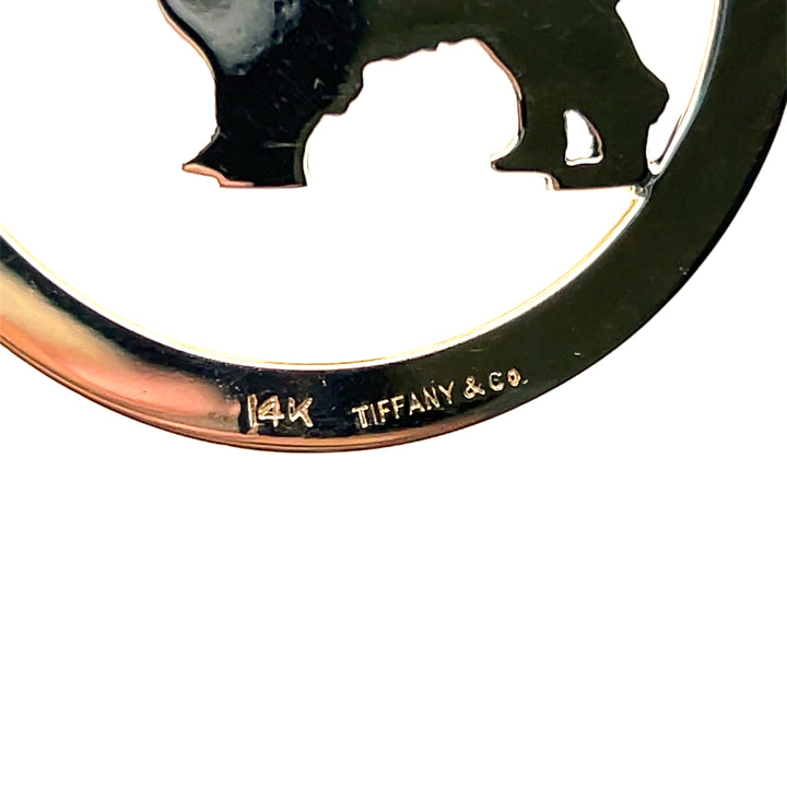 Estate 14KT Yellow Gold Spaniel Circle Pendant with Ruby Eye, ca. 1960’s