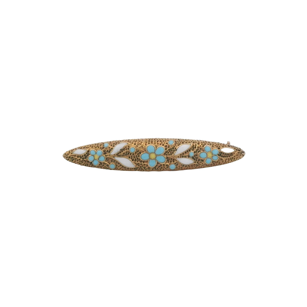 Estate 14K Yellow Gold Krementz Enamel Forget-Me-Not Vintage Lingerie Pin