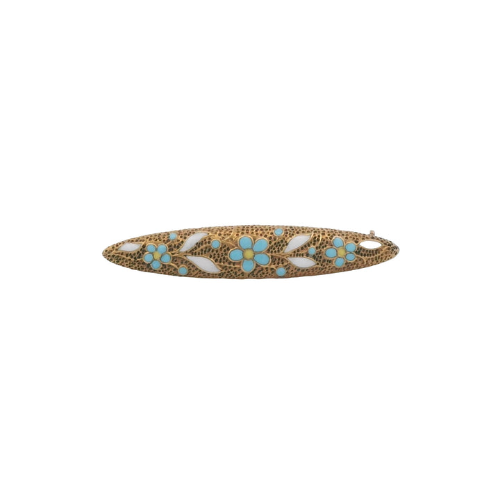Estate 14K Yellow Gold Krementz Enamel Forget-Me-Not Vintage Lingerie Pin