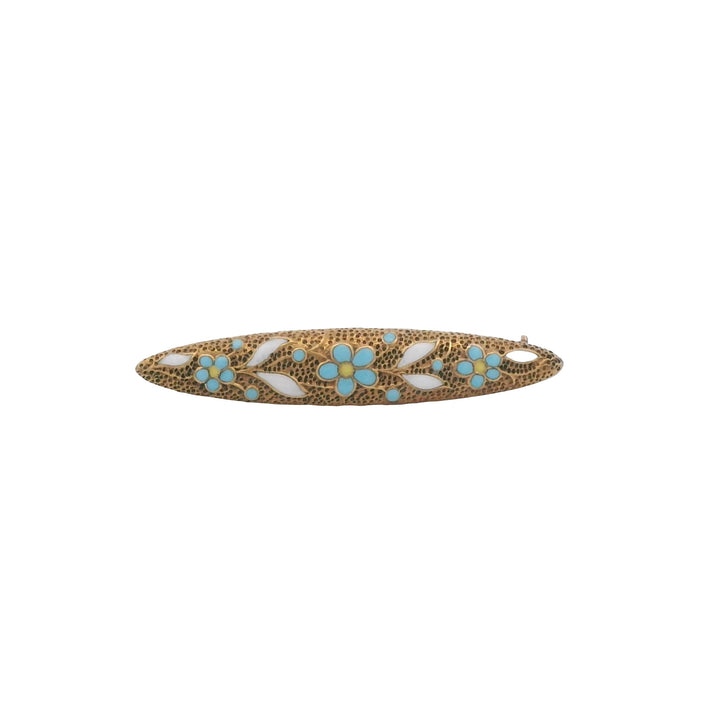 Estate 14K Yellow Gold Krementz Enamel Forget-Me-Not Vintage Lingerie Pin