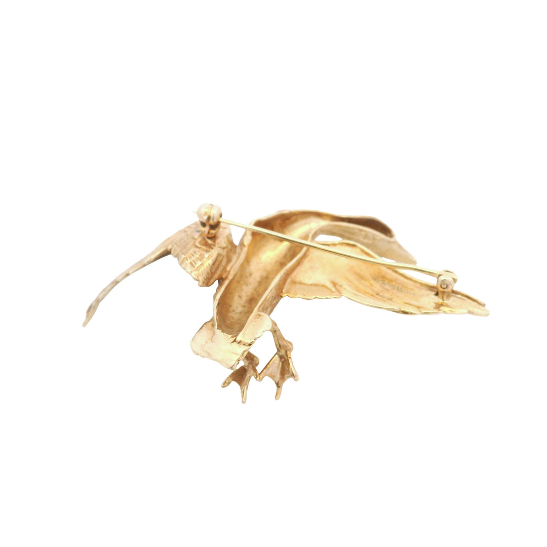 Estate 14K Yellow Gold Flying Duck Brooch