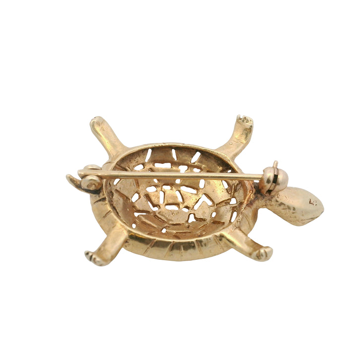 Estate 14K Yellow Gold Turtle Brooch with Florentine Finish
