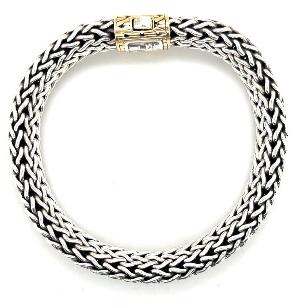 Estate Sterling Silver and 18KT Yellow Gold John Hardy Icon Collection Mesh Bracelet, ca. 2000's