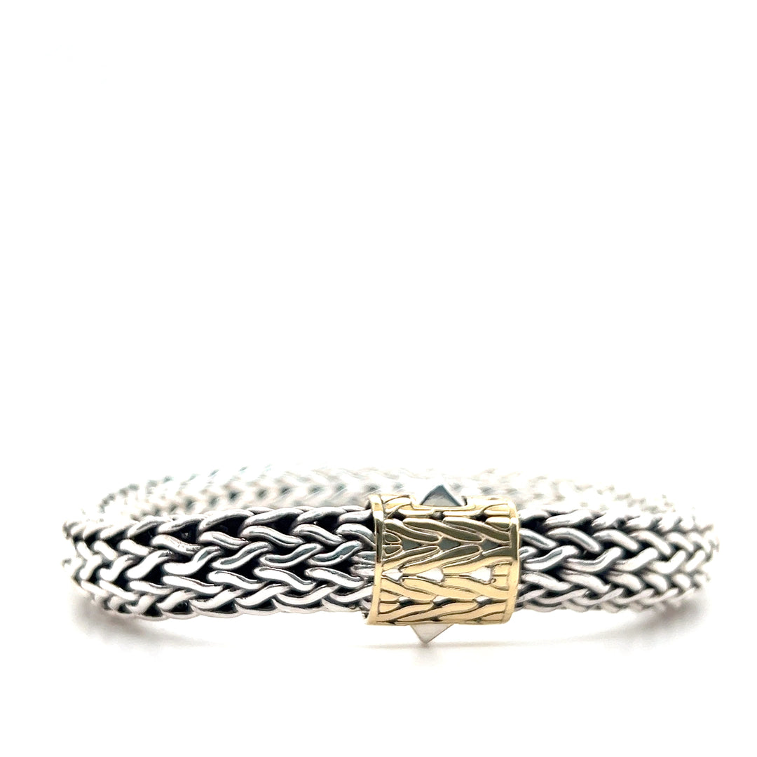 Estate Sterling Silver and 18KT Yellow Gold John Hardy Icon Collection Mesh Bracelet, ca. 2000's