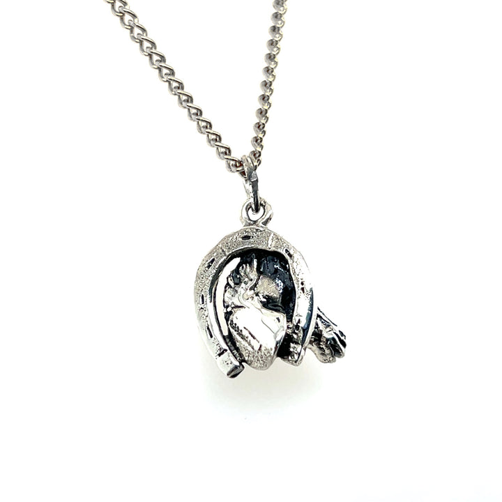 Estate Sterling Silver Horse Head in Horseshoe Vintage Pendant