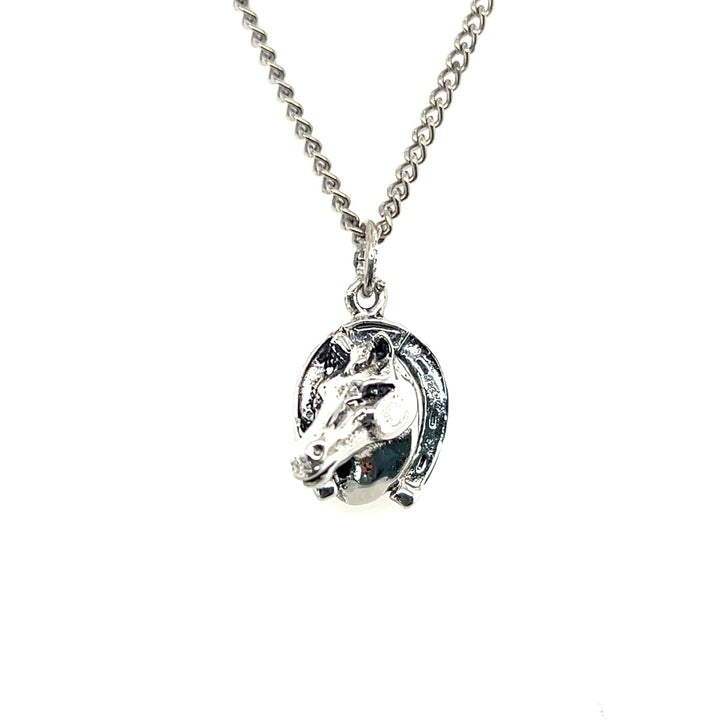 Estate Sterling Silver Horse Head in Horseshoe Vintage Pendant