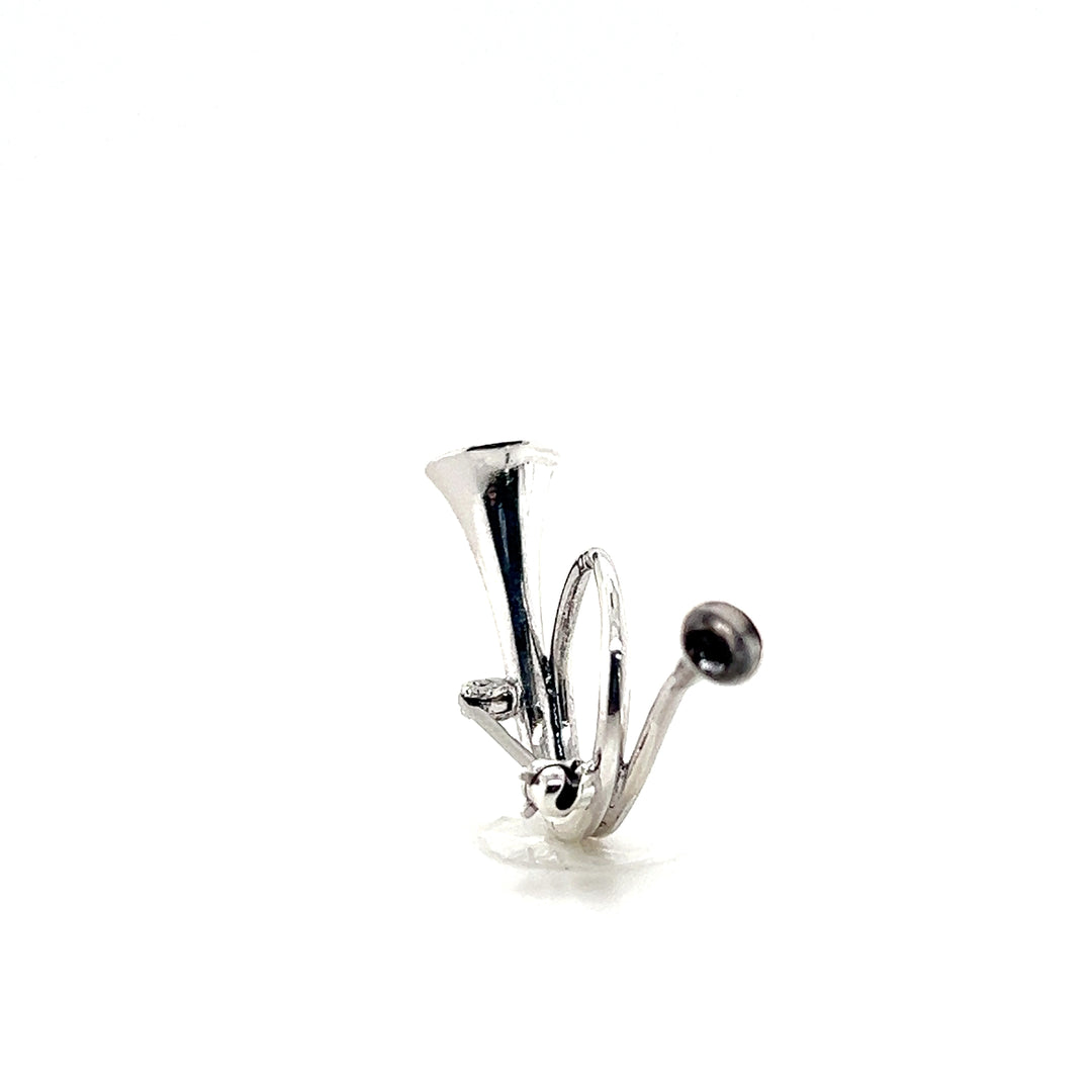 Estate Sterling Silver Hunting Horn Pin Brooch, Mid Century 1950s