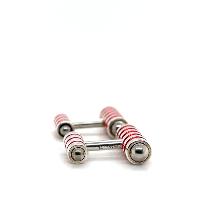 Estate Tiffany & Co. Paloma Picasso Sterling Silver Red Enamel Striped Cufflinks