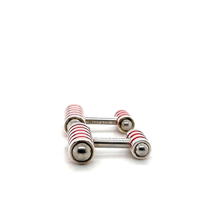 Estate Tiffany & Co. Paloma Picasso Sterling Silver Red Enamel Striped Cufflinks