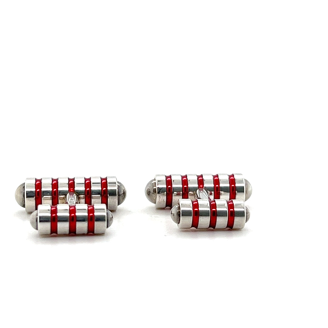 Estate Tiffany & Co. Paloma Picasso Sterling Silver Red Enamel Striped Cufflinks