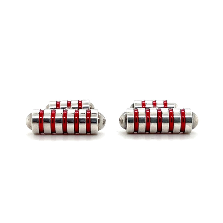 Estate Tiffany & Co. Paloma Picasso Sterling Silver Red Enamel Striped Cufflinks