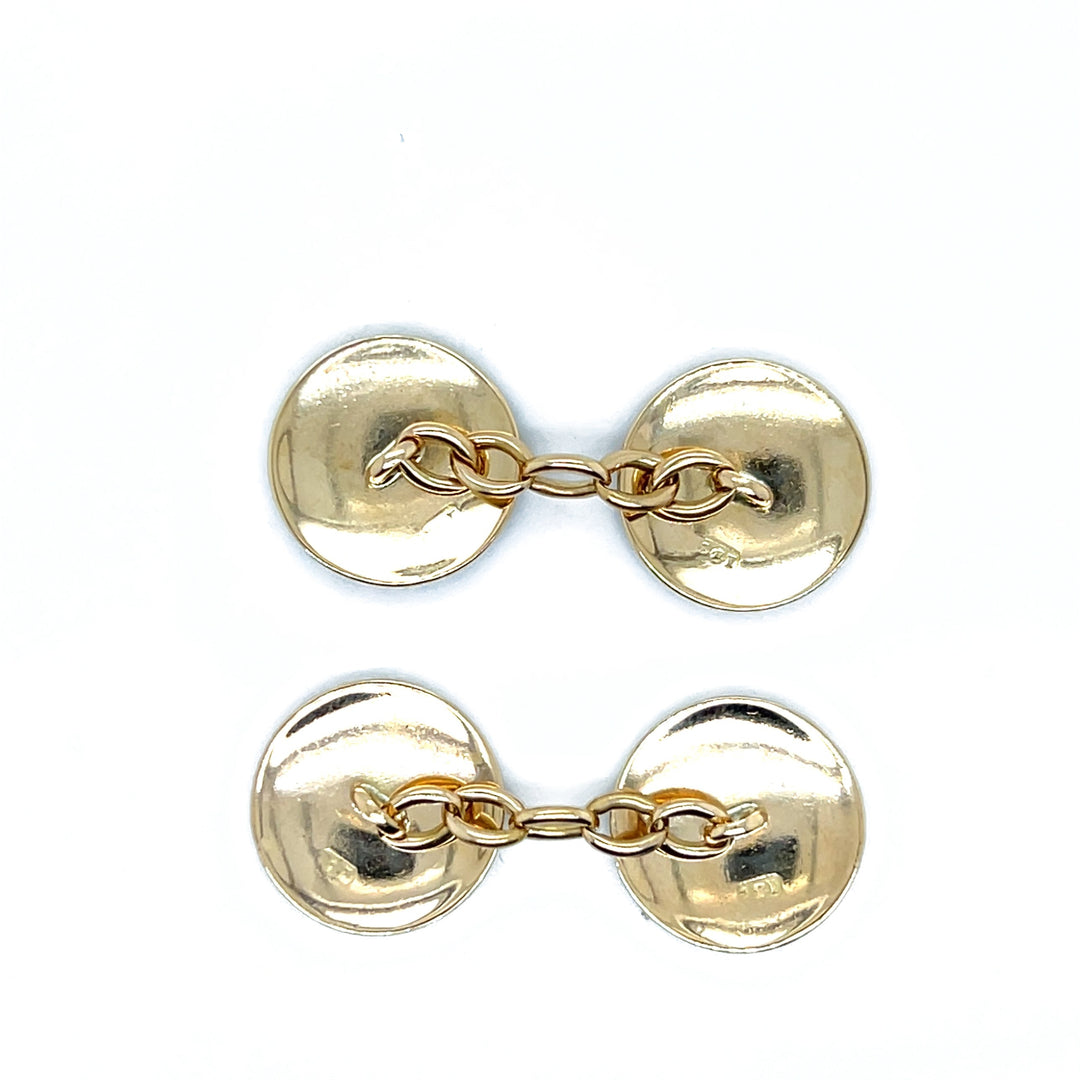 Estate 18K Yellow Gold Red and White Enamel Fleur-de-Lis Vintage Cufflinks