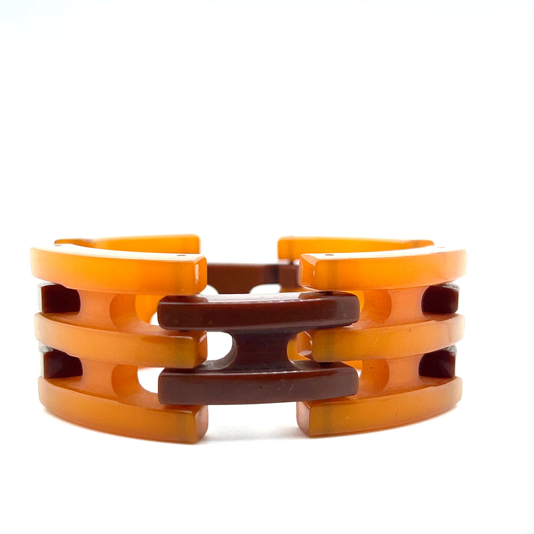 Estate Art Deco Orange and Brown Bakelite Link Bracelet, ca. 1930’s (As-Is)