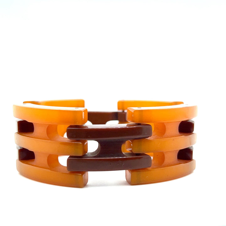 Estate Art Deco Orange and Brown Bakelite Link Bracelet, ca. 1930’s (As-Is)