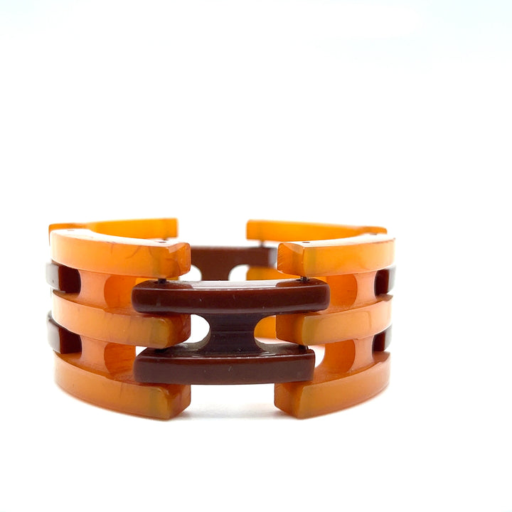 Estate Art Deco Orange and Brown Bakelite Link Bracelet, ca. 1930’s (As-Is)